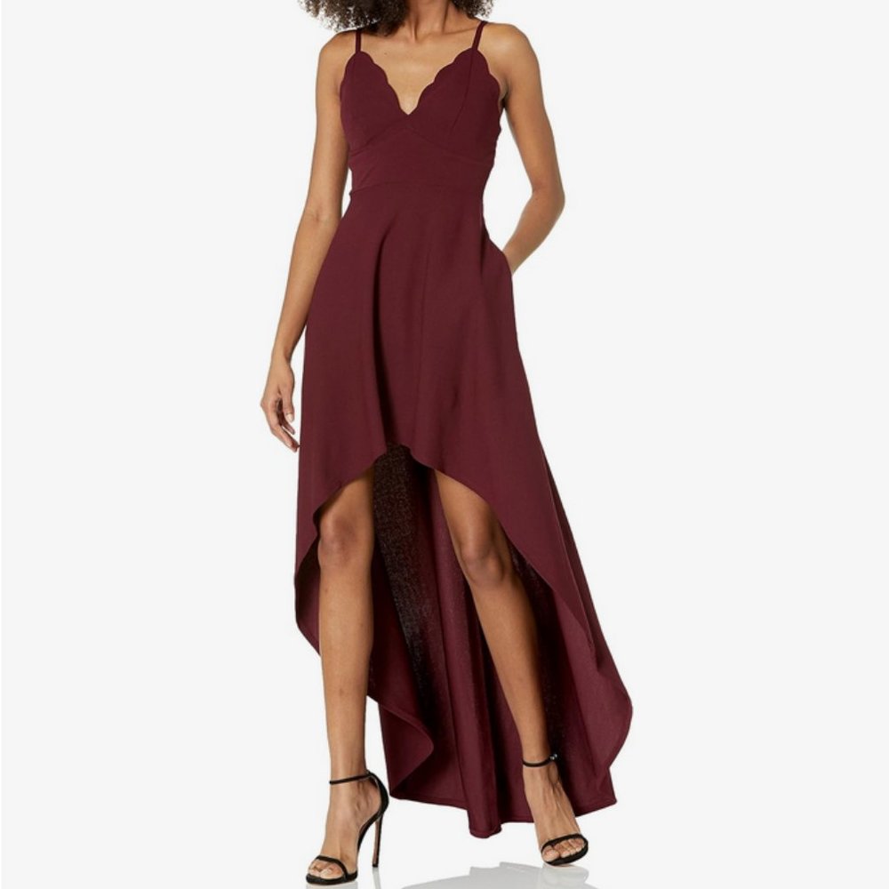 Speechles Scalloped V-Neck High Low Burgundy Party Dress, Juniors 13, NWT